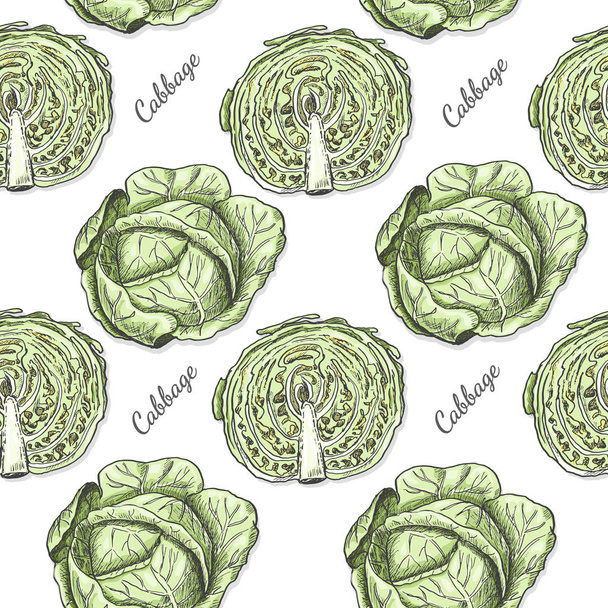 Seamless color pattern with cabbage - Vektör, Görsel