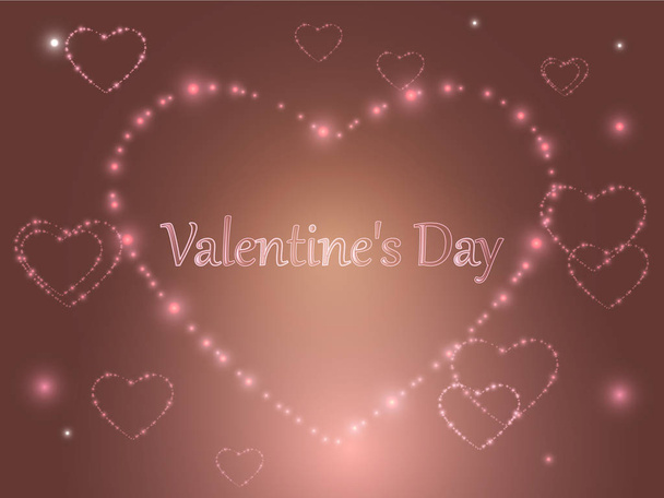 Valentine's Day. Pink glowing hearts on a colored background. - Διάνυσμα, εικόνα