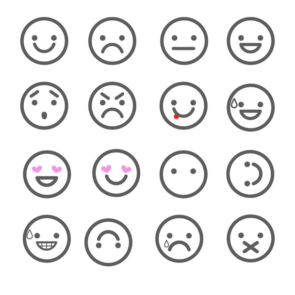 Emoji ikonok és chat-alkalmazások beállítása Hangulatjelek a különböző érzelmek, elszigetelt fehér background. - Vektor, kép