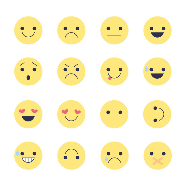 Emoji ikony dla aplikacji i czat. Emotikony z różnych emocji na białym tle. - Wektor, obraz