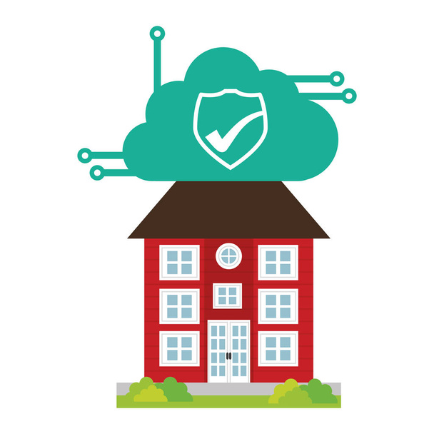 Aufbau von Cloud-Cyber-Technologie für die Haussicherheit - Vektor, Bild