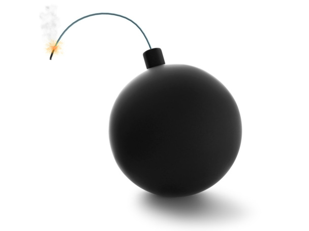 Bomba stilizzata con fusibile in fiamme su sfondo bianco
 - Foto, immagini