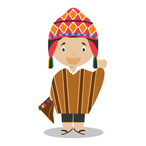 Personaje de Perú vestido de la manera tradicional Vector Illustration. Colección Niños del Mundo
. - Vector, imagen