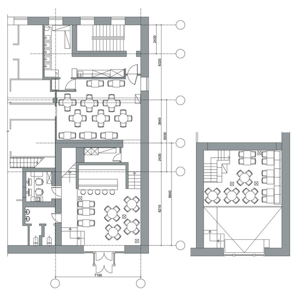 Standard cafe furniture symbols on floor plans - Vector, Image