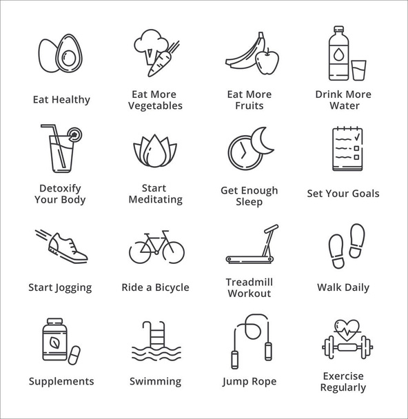 Healthy Lifestyle Icons - Outline Series - Vector, Image