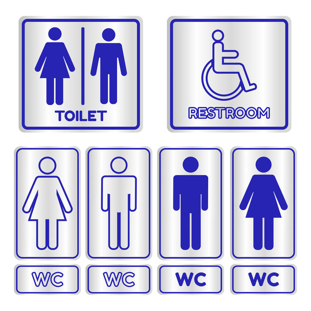 blaues quadratisches Toilettenschild mit Text - Foto, Bild