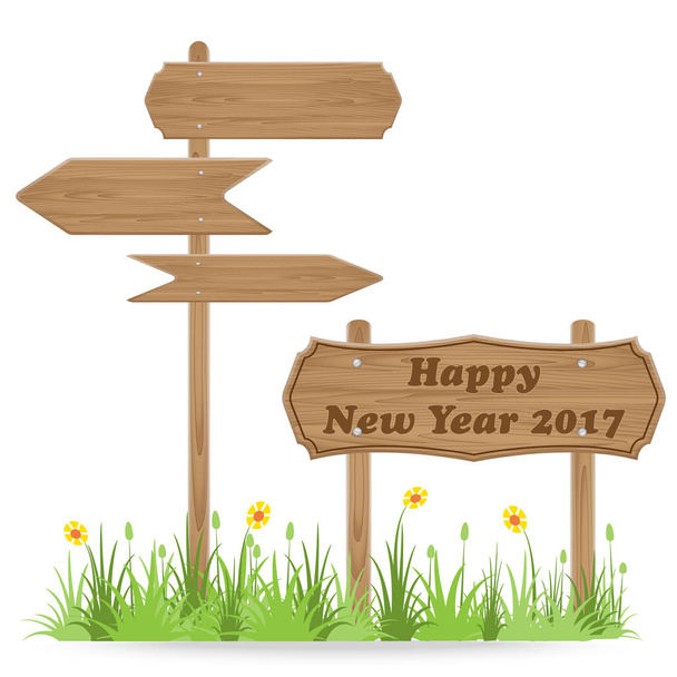 Happy New Year 2017 text on Wooden signpost  - Photo, Image