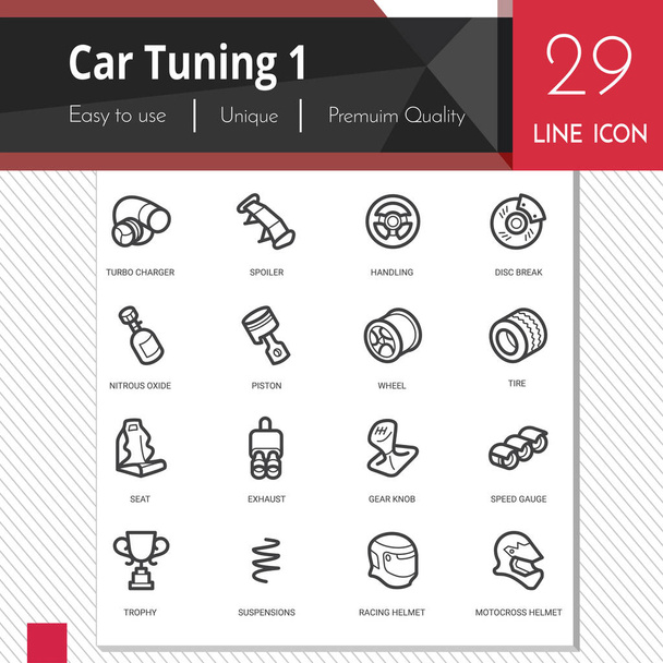 Car tuning elementy wektorowe ikony zestaw 1 na białym tle. Premium jakości konspektu symbol kolekcji. Udar wektor koncepcja logo, grafika www. - Wektor, obraz
