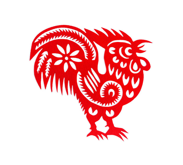 red flat paper-cut on white as a symbol of Chinese New Year of the Rooster 2017 - Foto, afbeelding