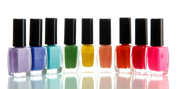 Group of bright nail polishes isolated on white - Foto, Imagem