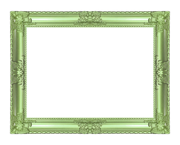 Antiek groen frame geïsoleerd op witte achtergrond, knippad - Foto, afbeelding