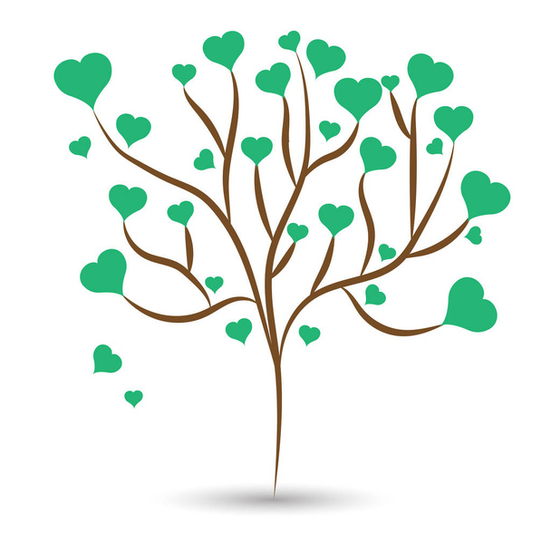 Love tree with green heart leaves different sizes on white background. Vector illustration - Vector, Image