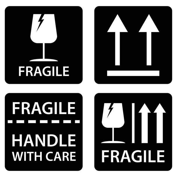 Etiqueta de transporte frágil de design de símbolo preto isolado no fundo branco
. - Vetor, Imagem