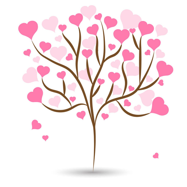 Krásné láska strom s růžové srdce listy různých velikostí na bílém pozadí. Vektorové ilustrace - Vektor, obrázek