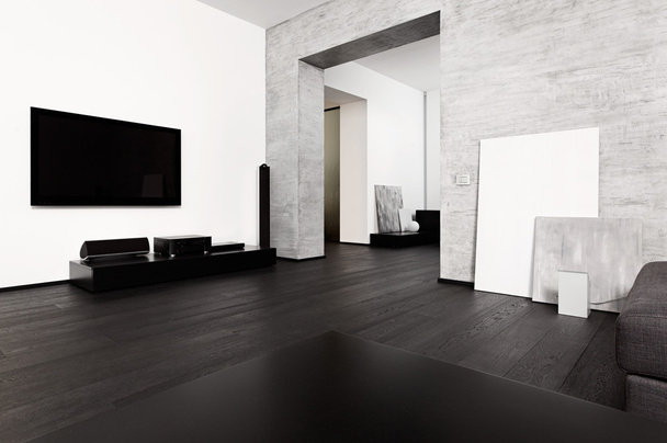 Modern minimalism style drawing-room interior in black and white tones - Foto, imagen