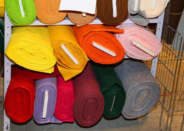 fabric for sale on the shelves of haberdashery - Photo, Image