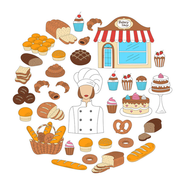 Colección de panadería doodle estilo vector ilustraciones aisladas en blanco
 - Vector, imagen