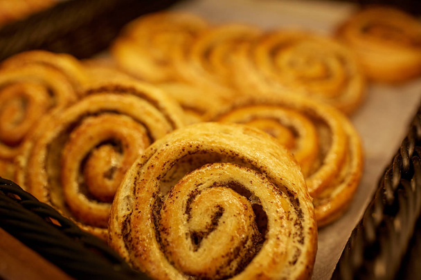 close up of buns at bakery or grocery store - Фото, зображення