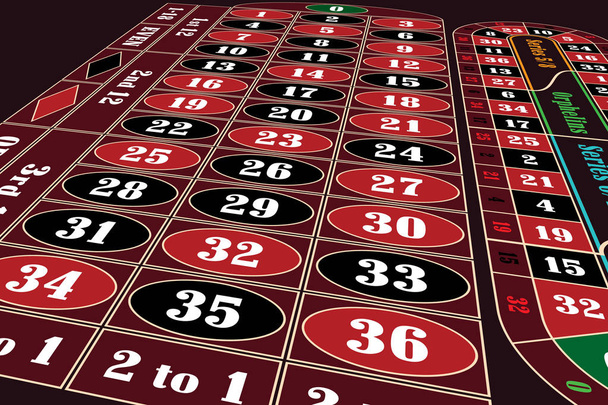 Traditional European Roulette Table perspective vector illustration - Vector, Image