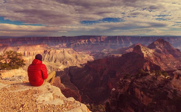 Człowiek w wycieczka w Grand Canyon - Zdjęcie, obraz