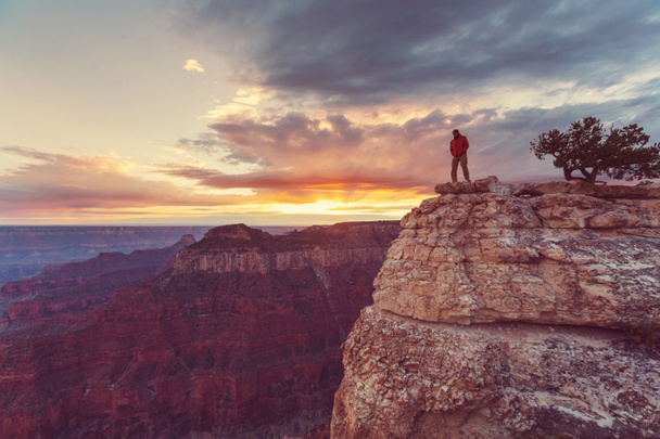 Homem em caminhada no Grand Canyon
 - Foto, Imagem