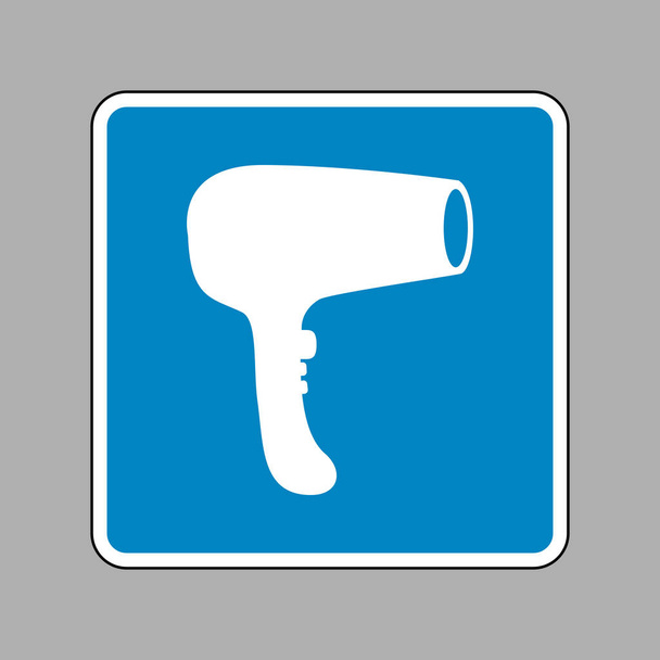 Hair Dryer sign. White icon on blue sign as background. - Vector, Image