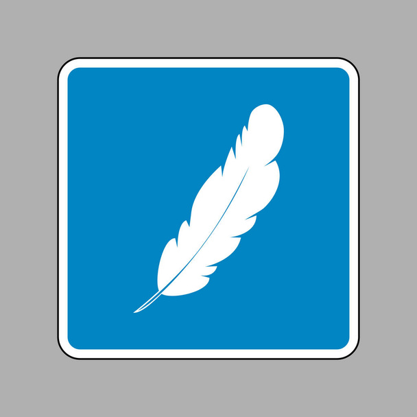 Feather sign illustration. White icon on blue sign as background - Vector, Image