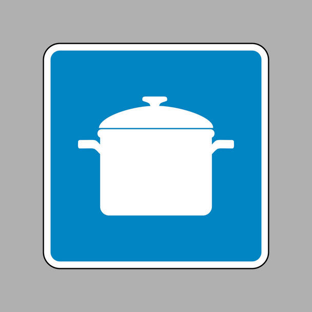 Kochtopfschild. weißes Symbol auf blauem Schild als Hintergrund. - Vektor, Bild