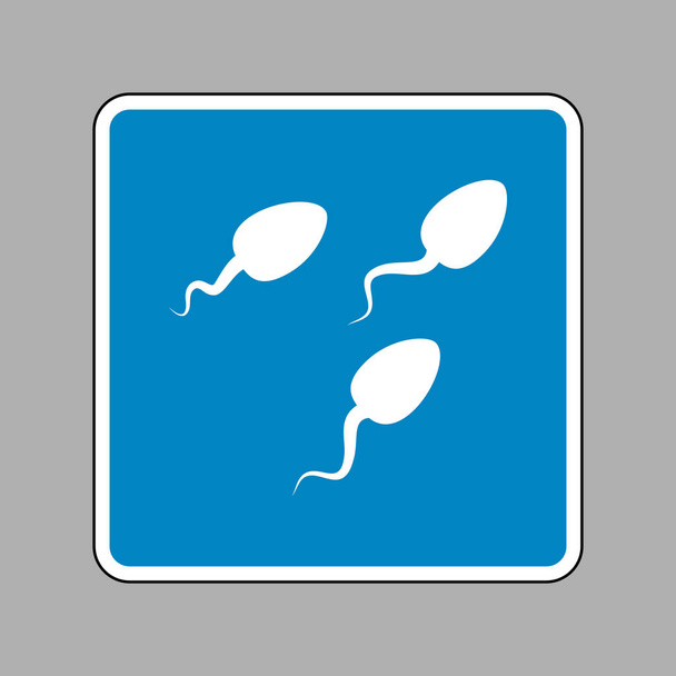 Illustration de signe de sperme. Icône blanche sur le signe bleu comme fond
. - Vecteur, image