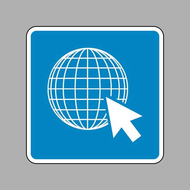 Earth Globe with cursor. White icon on blue sign as background. - Vector, Image