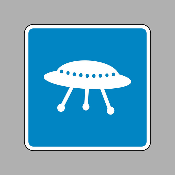 UFO yksinkertainen merkki. Valkoinen kuvake sininen merkki taustana
. - Vektori, kuva