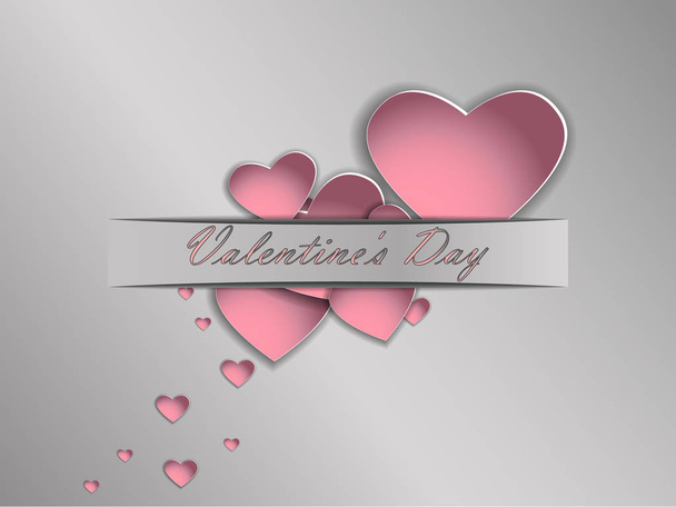 3D paper heart on a gray background. Postcard Valentine's Day. - Vector, Image