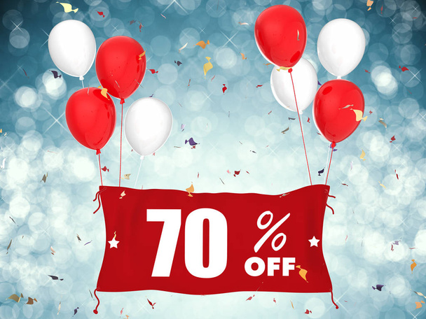 70% sale off banner on blue background - Photo, Image