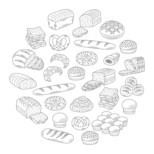 Випічка свіжий хліб колекція каракулі стиль Векторні ілюстрації
. - Вектор, зображення