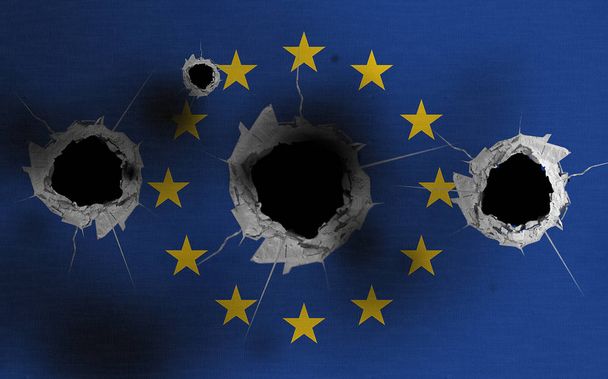 Європейський прапор з кульовими отворами - Фото, зображення