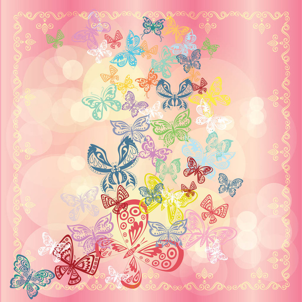 Conjunto de mariposas aisladas sobre fondo rosa
 - Vector, Imagen