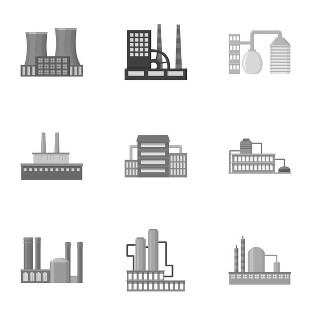 Set di icone di fabbrica in stile monocromatico. Grande collezione di illustrazione dello stock di simboli vettoriali di fabbrica
 - Vettoriali, immagini