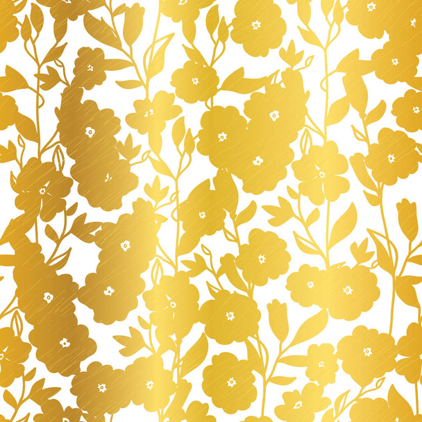 Vector Golden Blossom Flowers Summer Seamless Pattern Background. Great for elegant gold texture fabric, cards, wedding invitations, wallpaper. - Vektör, Görsel