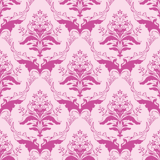 Classic floral damask wallpaper in pink - Вектор,изображение