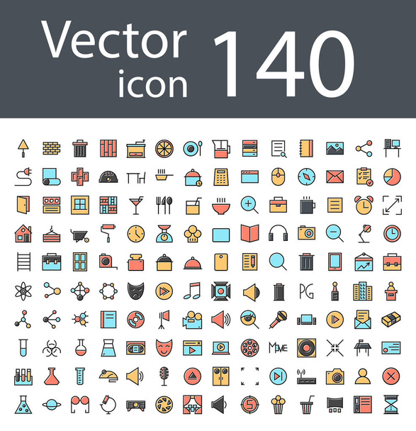 maximum set of icons in retro style with mixed color, the trend in 2017, an excellent solution for SEO, mobile applications, web sites, pixel perfect - Vector, Image