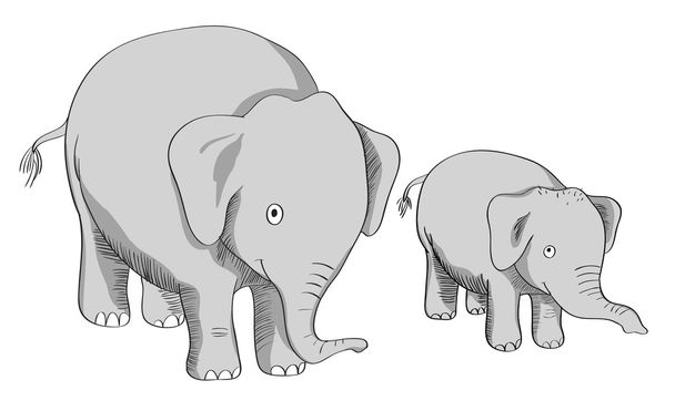 Elephant Dad and Son - Vector, Image