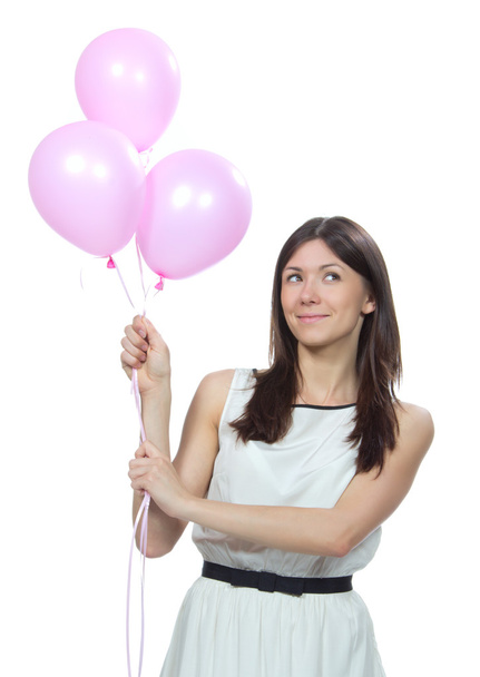 Young happy woman with pink balloons - Fotoğraf, Görsel