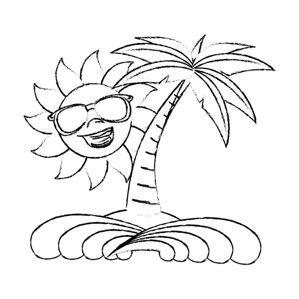 letní pláž s palmami - Vektor, obrázek