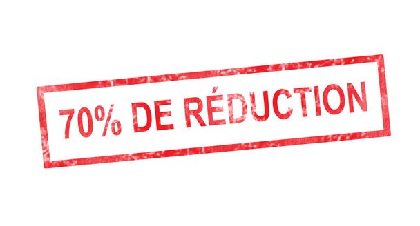 70 pourcent Off em tradução francesa em selo retangular vermelho
 - Foto, Imagem