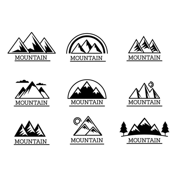 山シルエット ベクトル イラストです。山ハイキング旅行アウトドア レジャー セット - ベクター画像