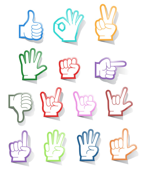 mão sinal adesivo coleção
 - Vetor, Imagem