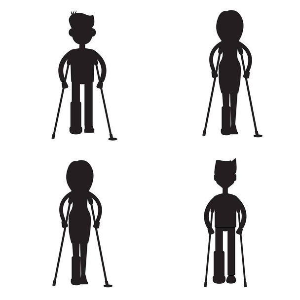 松葉杖の人イラスト セット - ベクター画像