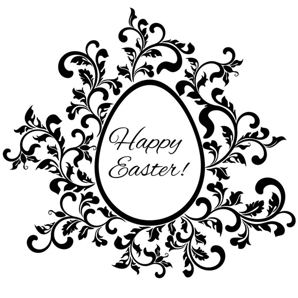 Luxury card - Happy Easter! Frame in the form of eggs with floral elements - Vector, Image