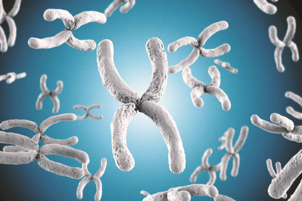 weißes Chromosom auf blauem Hintergrund - Foto, Bild