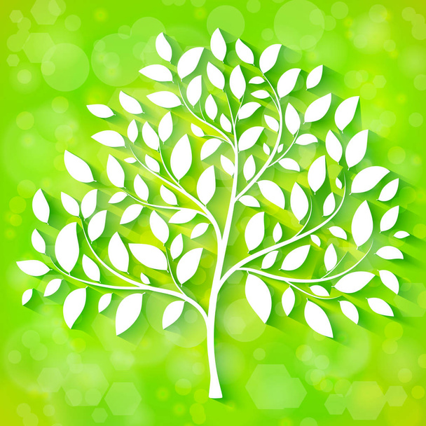 Tree silhouette on green background vector - Vektori, kuva